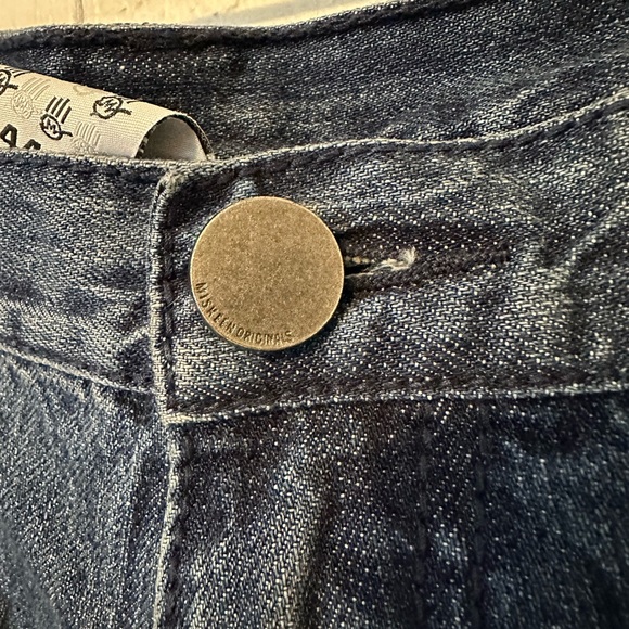 MISKEEN ORIGINALS Denim Jeans Blue Sz 44x33 EMBROIDERD LOGO Distressed Y2K Vtg - Picture 5 of 8
